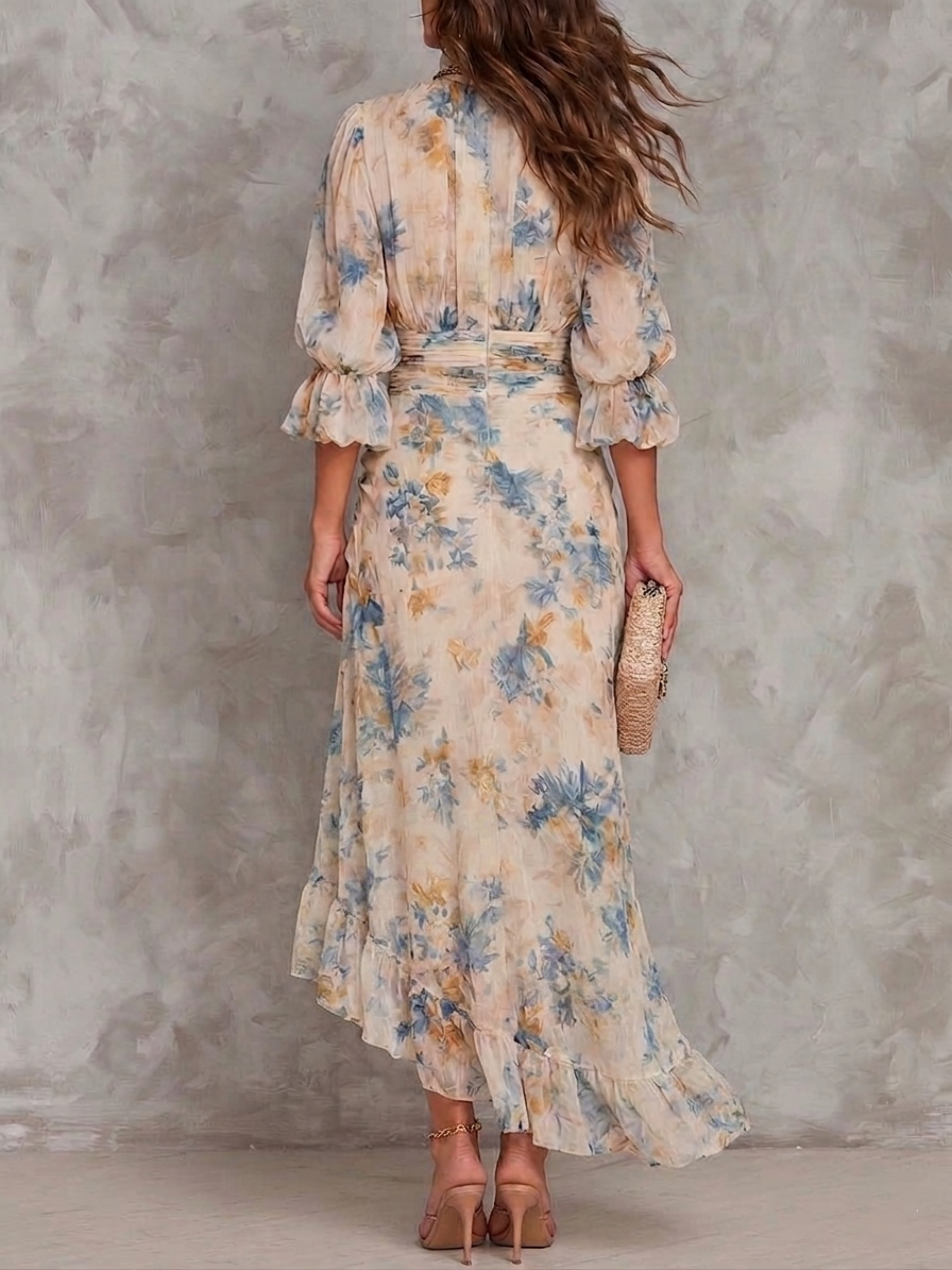 Abito Maxi Asimmetrico in Chiffon con Stampa Floreale – Chiara Rossetti (2)