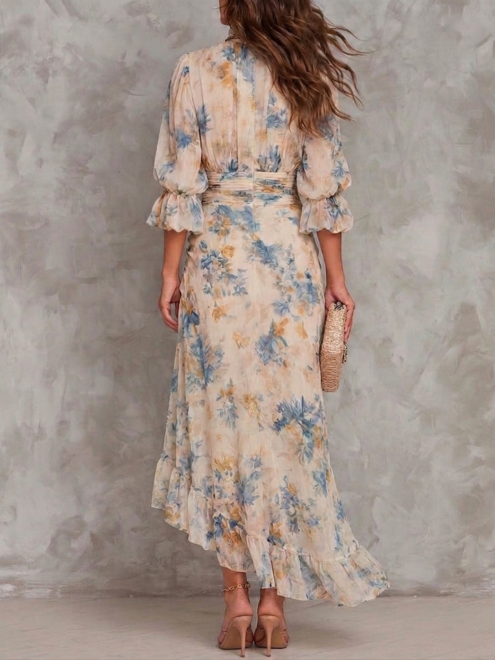 Abito Maxi Asimmetrico in Chiffon con Stampa Floreale – Chiara Rossetti (2)