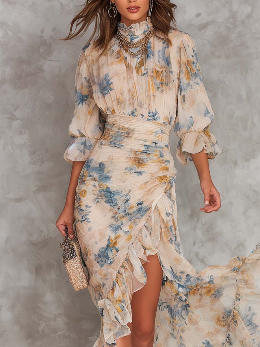Abito Maxi Asimmetrico in Chiffon con Stampa Floreale – Chiara Rossetti (3)