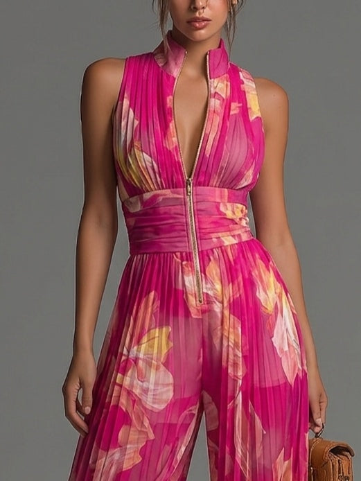 Tuta Floreale in Chiffon Plissettato con Gamba Ampia – Chiara Rossetti (3)