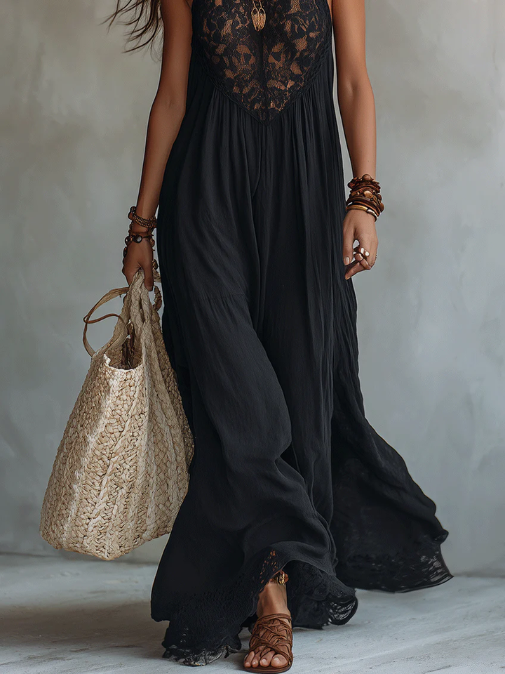 Abito Maxi Nero Senza Maniche con Pizzo Boho – Chiara Rossetti (5)