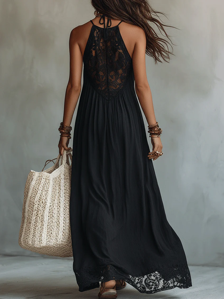 Abito Maxi Nero Senza Maniche con Pizzo Boho – Chiara Rossetti (2)