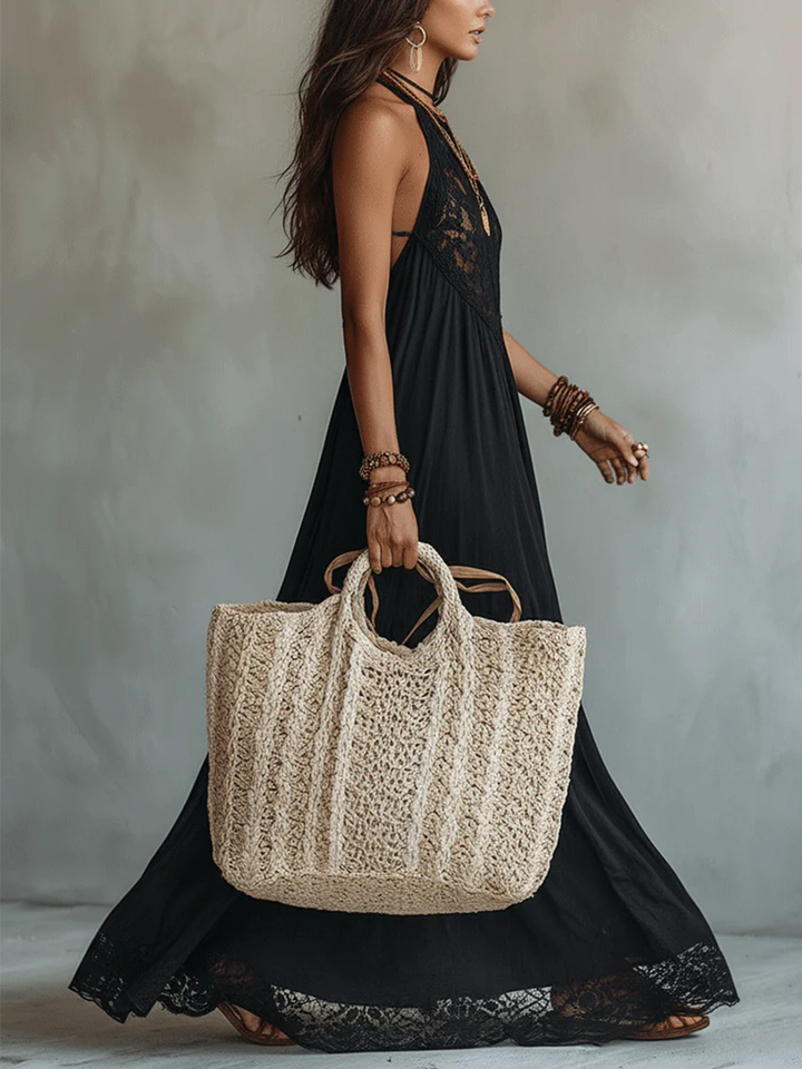 Abito Maxi Nero Senza Maniche con Pizzo Boho – Chiara Rossetti (3)