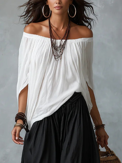 Completo Bianco con Top a Spalle Scoperte e Pantaloni Ampi – Chiara Rossetti (4)