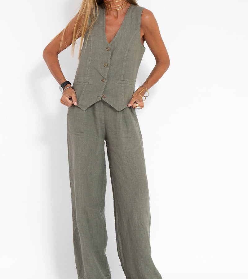 Aira | Completo con gilet abbottonato e pantaloni a gamba ampia