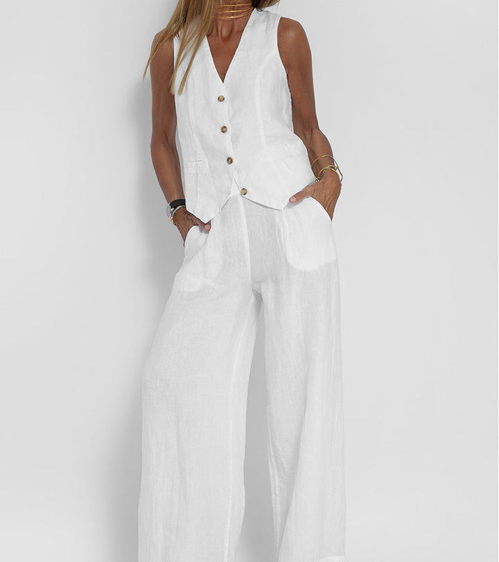 Aira | Completo con gilet abbottonato e pantaloni a gamba ampia