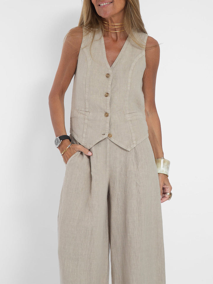 Aira | Completo con gilet abbottonato e pantaloni a gamba ampia