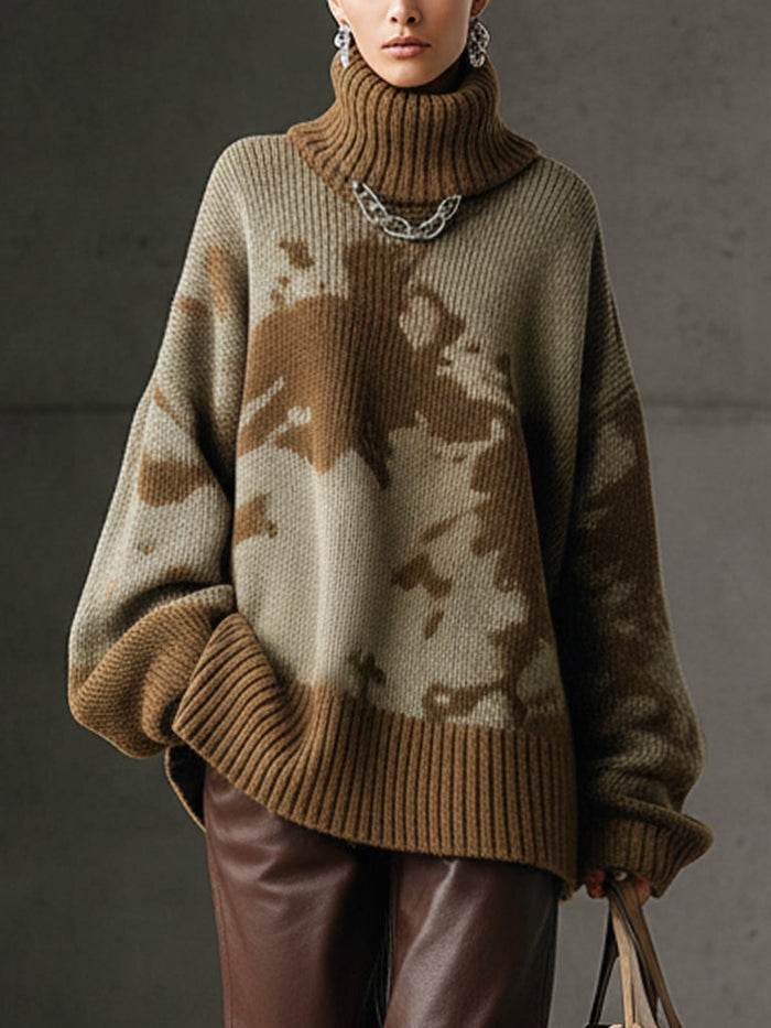 Maglione a maniche lunghe a collo alto allentato mimetico verde — 1