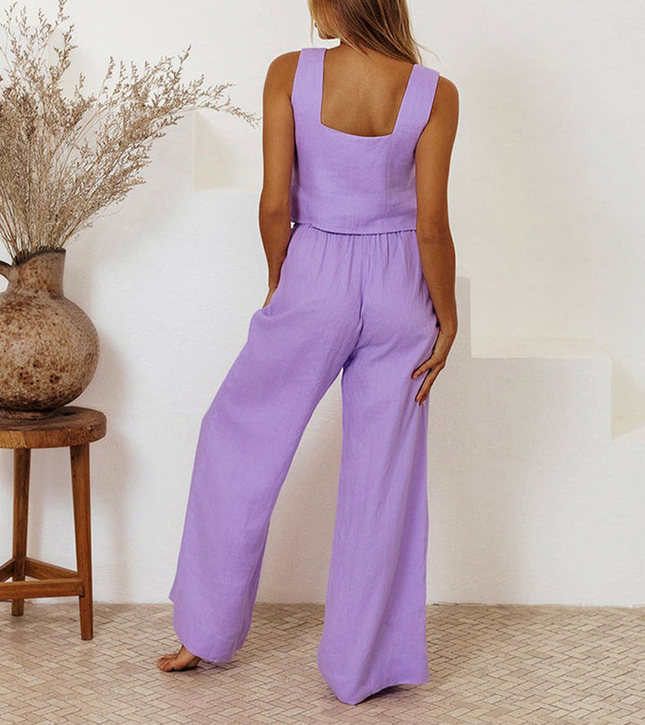 Megan | Completo minimalista con top e pantaloni svasati