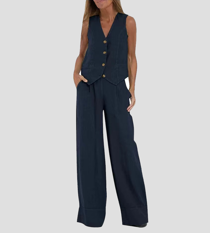 Aira | Completo con gilet abbottonato e pantaloni a gamba ampia