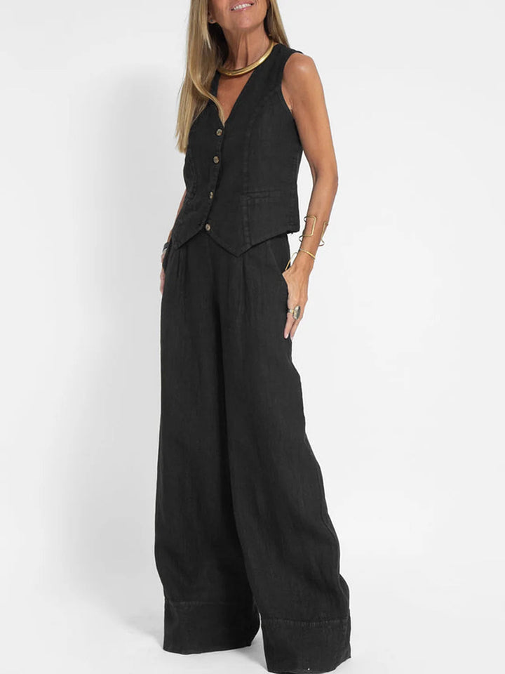 Aira | Completo con gilet abbottonato e pantaloni a gamba ampia