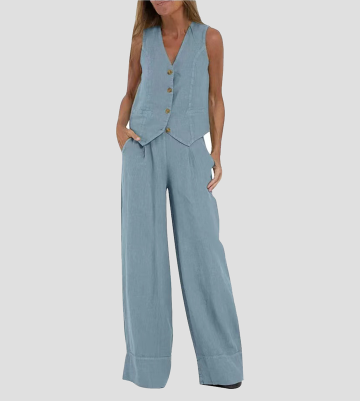 Aira | Completo con gilet abbottonato e pantaloni a gamba ampia