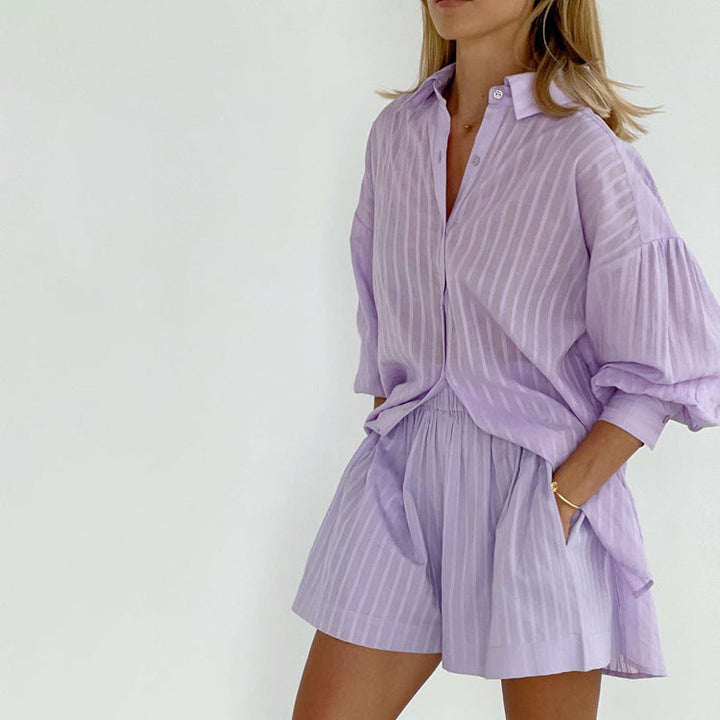 Viola | Completo con camicia abbottonata e shorts leggeri