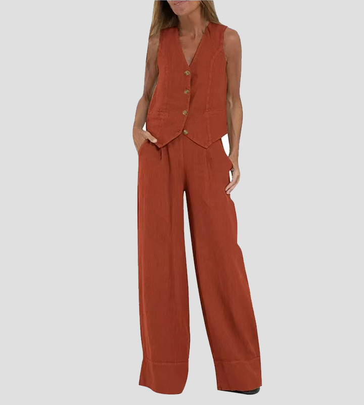 Aira | Completo con gilet abbottonato e pantaloni a gamba ampia