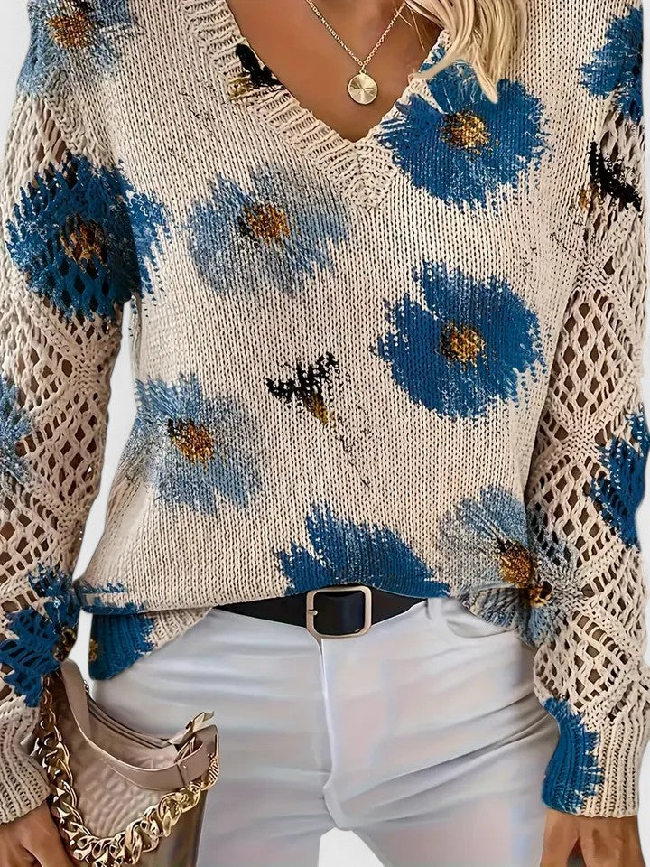 Aurélie | Elegante maglione lavorato a maglia floreale — 1