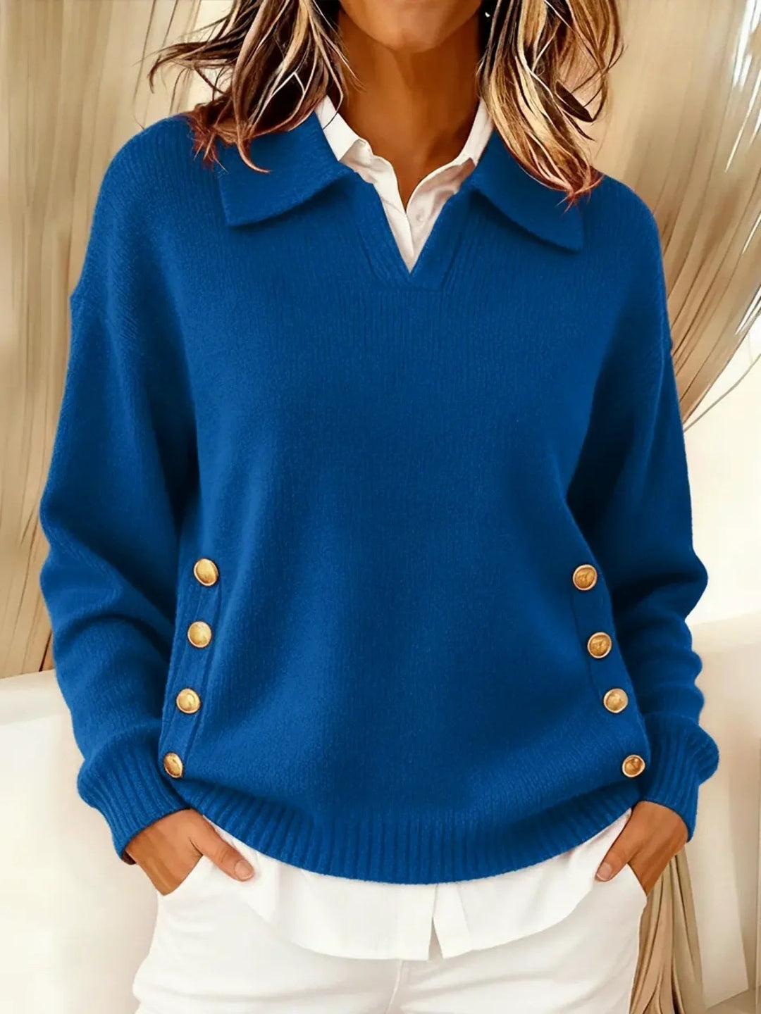 Vynette™ | Maglione Scollo a V con Colletto — 4