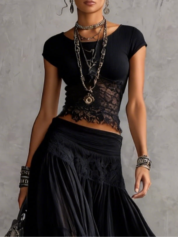 Completo Nero con Top in Pizzo e Gonna Maxi Plissettata – Chiara Rossetti (2)