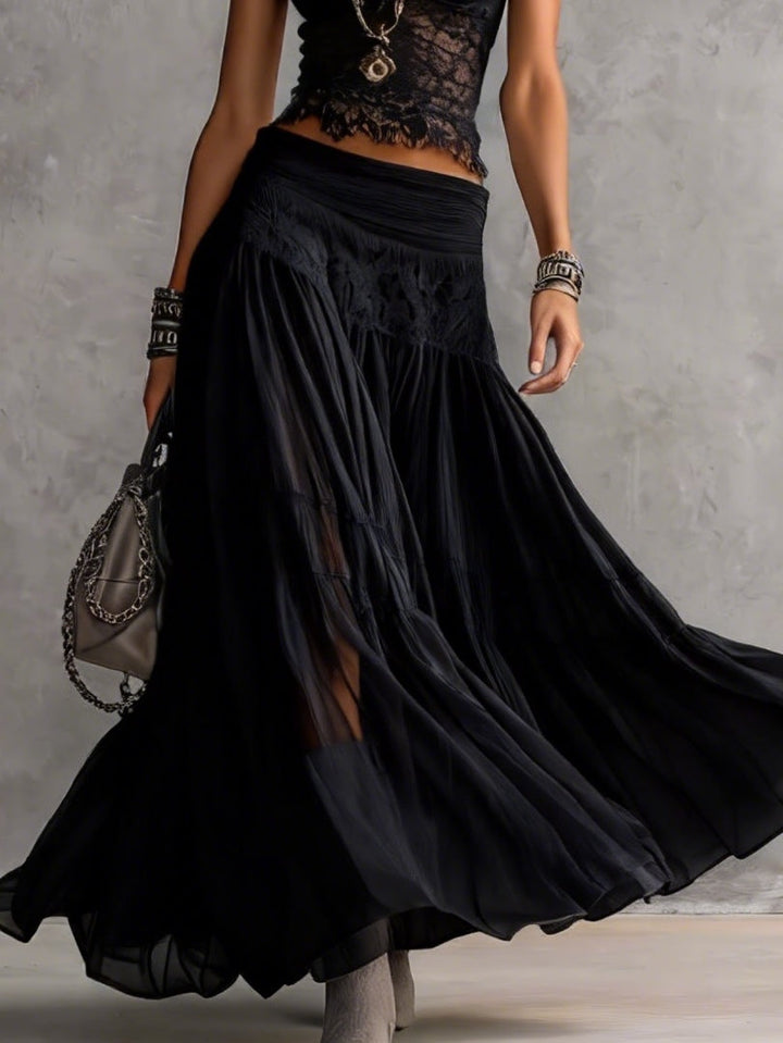 Completo Nero con Top in Pizzo e Gonna Maxi Plissettata – Chiara Rossetti (3)