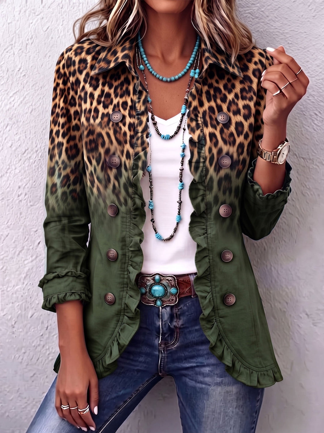 Elspeth™ | Giacca blazer con volant leopardato Ombre — 7