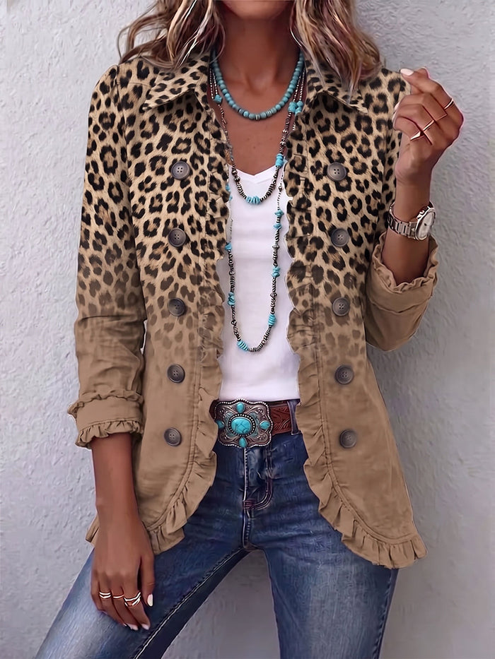 Tawny™ | Giacca vintage con volant sfumato leopardo — 1