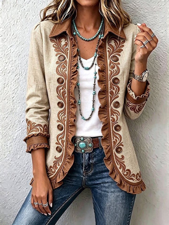 Dawncroft™ | Giacca vintage con volant floreale bohémien — 1