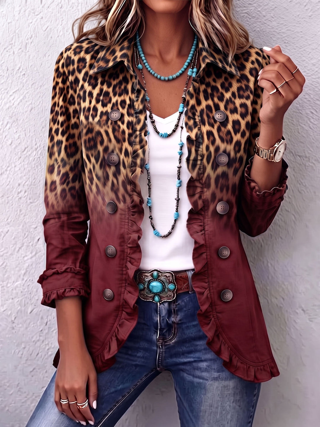 Elspeth™ | Giacca blazer con volant leopardato Ombre — 5