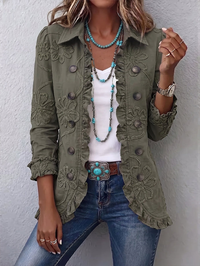 Kamberly™ | Giacca con finiture arricciate ricamate floreali boho-chic — 1