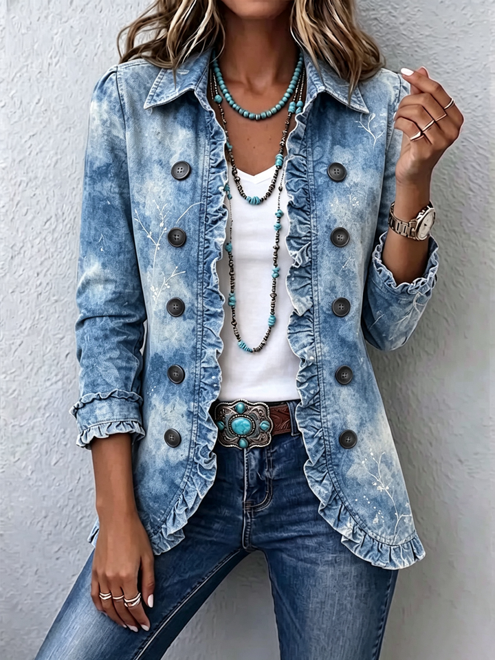 Jemison™ | Giacca con dettagli volant e stampa botanica vintage sfumata in stile Boho — 1