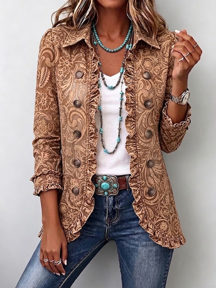 Vyclara™ | Giacca arricciata con stampa floreale bohémien vintage — 1