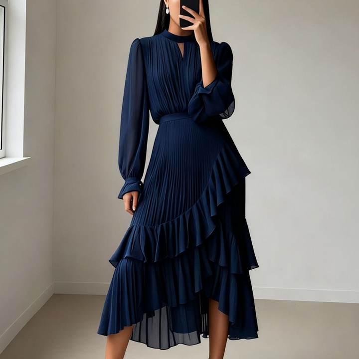 Camilla | Abito midi elegante plissettato con volant