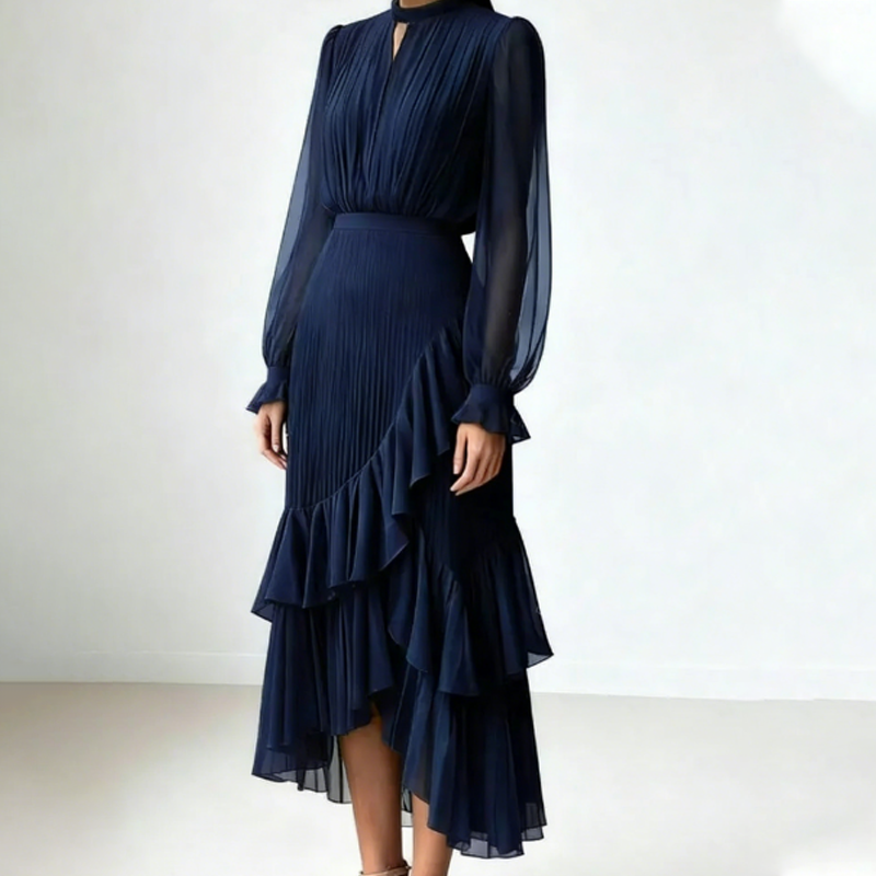 Camilla | Abito midi elegante plissettato con volant
