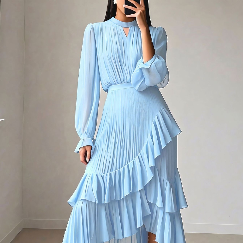 Camilla | Abito midi elegante plissettato con volant