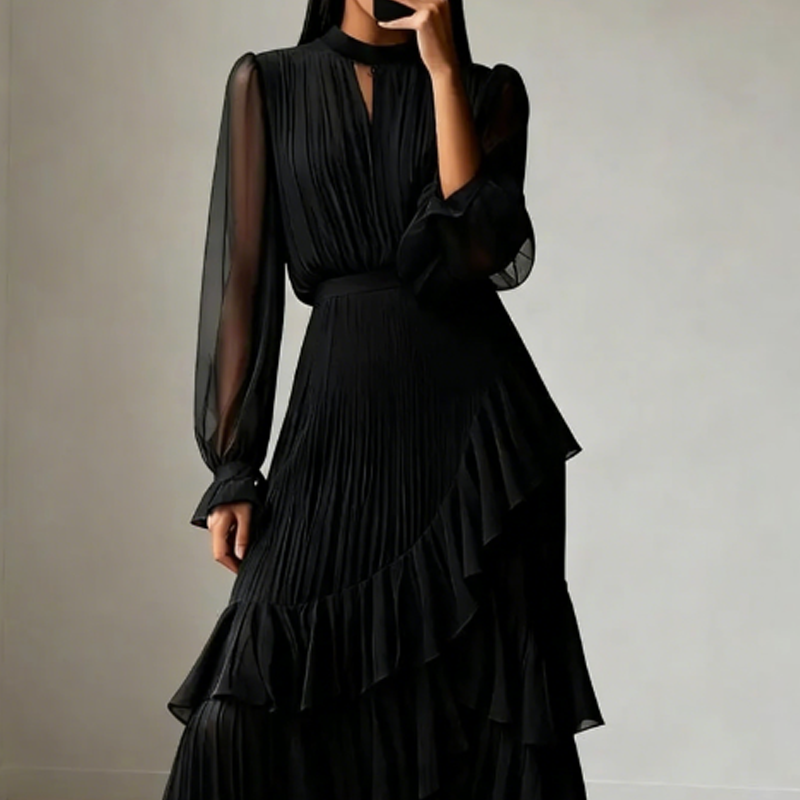 Camilla | Abito midi elegante plissettato con volant