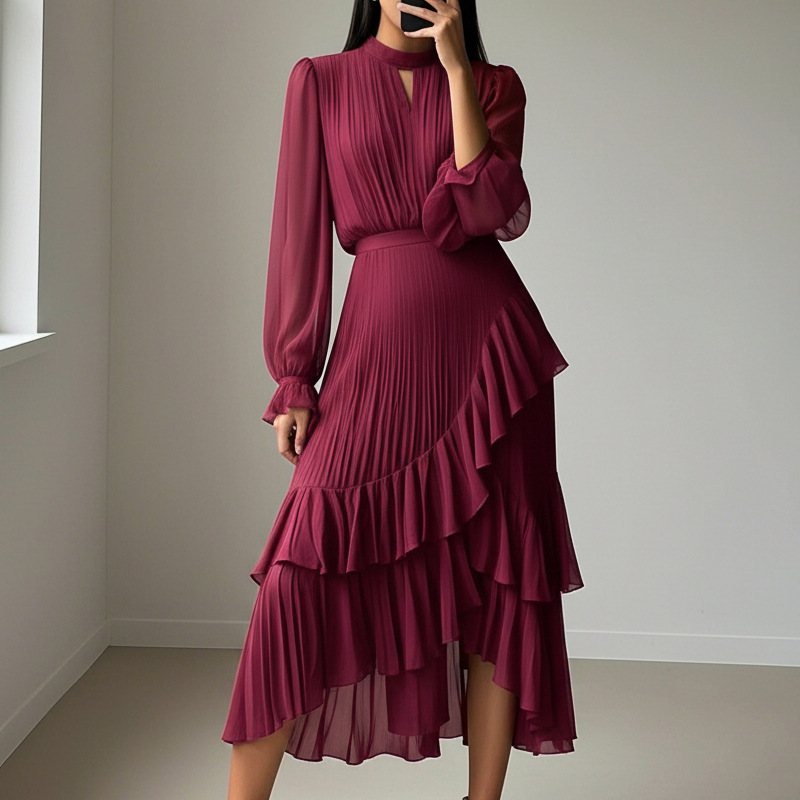 Camilla | Abito midi elegante plissettato con volant