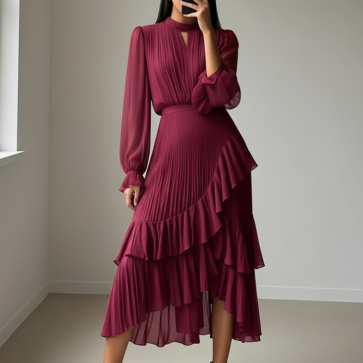 Camilla | Abito midi elegante plissettato con volant