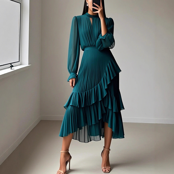 Camilla | Abito midi elegante plissettato con volant